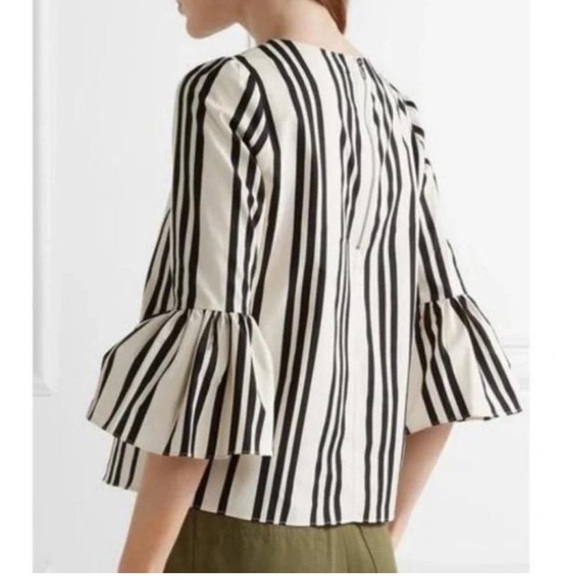 Alice & Olivia Bernice Striped Ruffle-Sleeve Top Black White Size Small - Picture 4 of 9